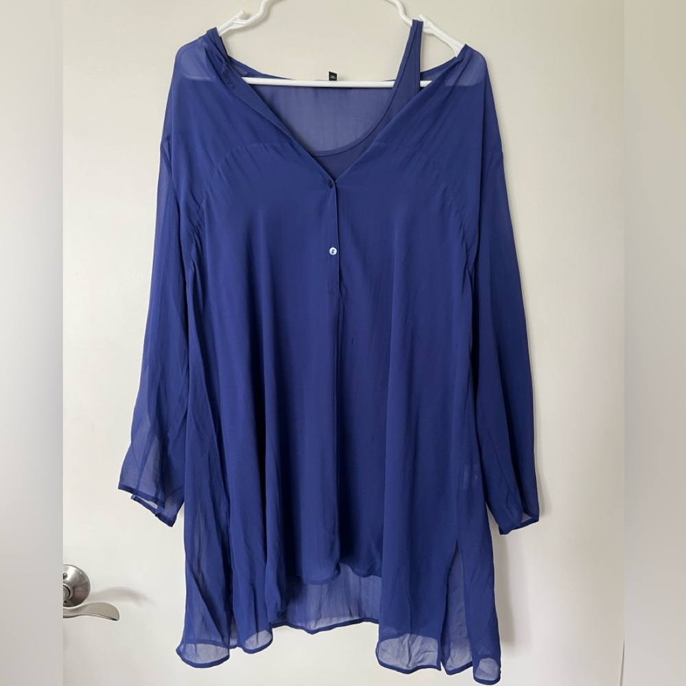 Eileen Fisher Dark Periwinkle Silk Top Size Small